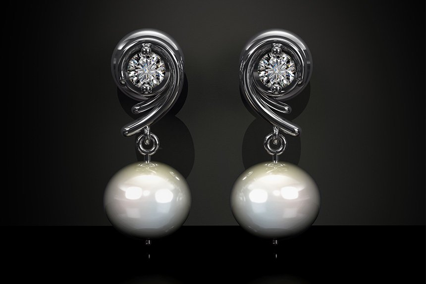 Silver Pearl & Diamond Earrings