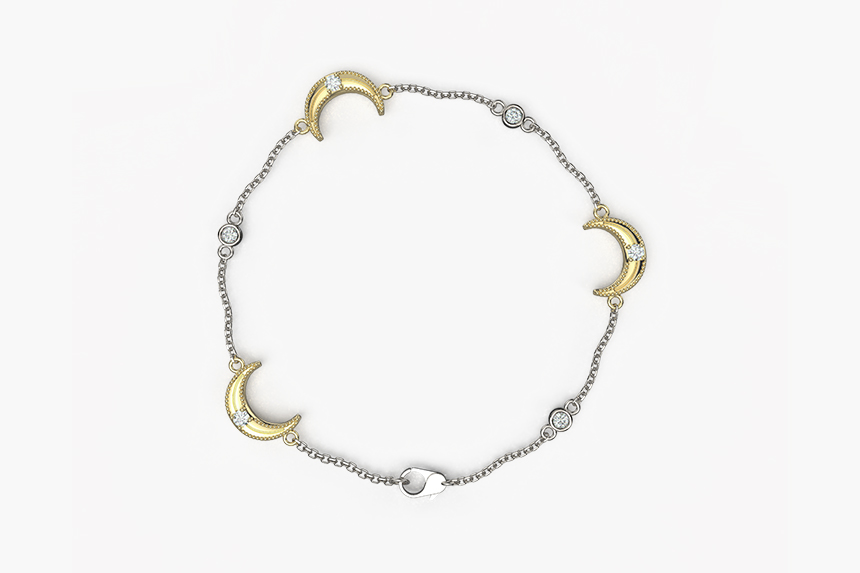 Christmas 9ct White & Yellow Gold Moon Bracelet