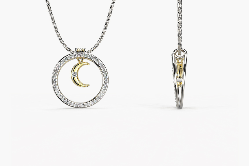 Interchangeable Diamond Circle Pendant with Moon Pendant