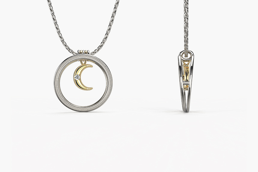 Interchangeable Milgrain Circle Pendant with Moon Pendant